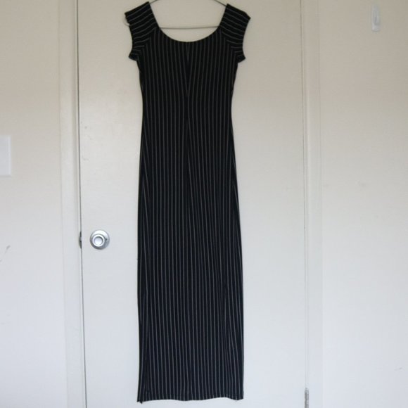 ALL THAT JAZZ Vintage Pinstripe Maxi Dress Black S - Picture 5 of 5